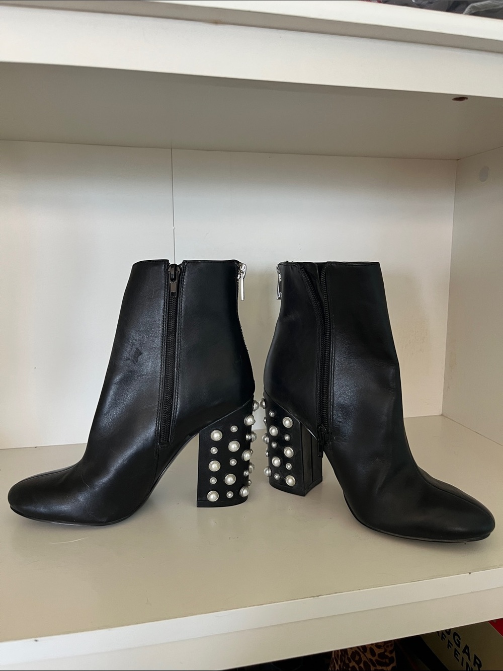 Ivanka Trump Black Pearl-Embellished Block Heel Ankle Boots